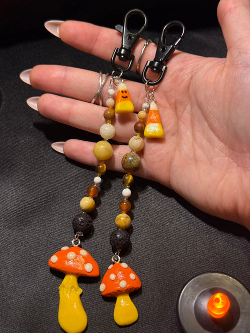 Candy Corn Mushroom Keychain
